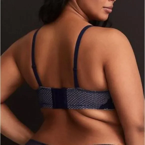 Torrid Bra Women’s 44B Deep Navy Blue Floral Lace Push-Up Demi - Picture 2 of 10